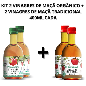 Kit 4 Vinagres de Maçã Almaroni (2 orgânicos + 2 tradicionais) - 400ml cada