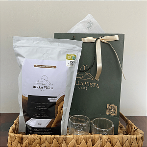 Kit Café Especial 1kg GRÃOS - Delicado e par de copos parede dupla 80ml