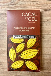 Barra de Chocolate Cacau do Céu Ao leite 40% com café Bella Vista 80g
