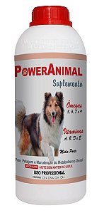 PowerAnimal-Raças Médias - Uso Profissional- 1.600 ml - c/ Ômegas 3,6,7 e 9 + Vitaminas A,B,D e E - PROD. NATURAL - CADA 5 Kg - 2 ml. - VALIDADE 2 ANOS - ELES ADORAM !