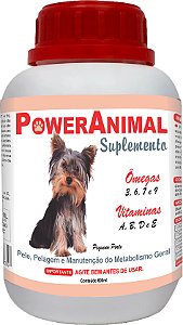 PowerAnimal - Pequeno Porte - 600 ml - c/ Omegas 3,6,7 e 9 + Vitaminas A, B, D e E - PROD. NATURAL - CADA 5 Kg - 2 ml. - VALIDADE 2 ANOS - ELES ADORAM !