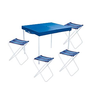 Mesa Portátil Dobrável C/4 Banquetas Camping Praia Churrasco