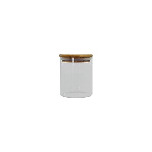 Pote De Mantimentos De Vidro Circular Com Tampa De Bambu Hermética 400ml