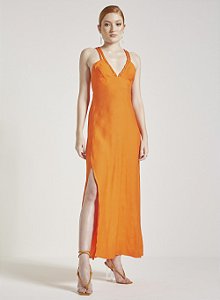 Vestido Jacquard Longo Com Fenda Fórum