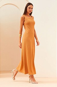 Vestido Midi Canelado Bege Fórum
