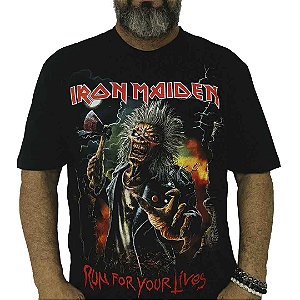 Camiseta Plus Size Iron Maiden Run For You Lives