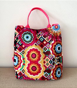 Mochila estampada anti-furto com vários zíperes