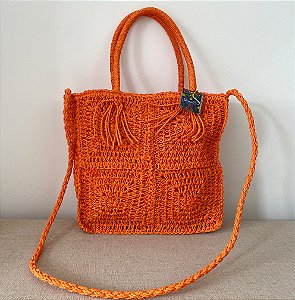 Bolsa de Palha Retangular Laranja com ziper