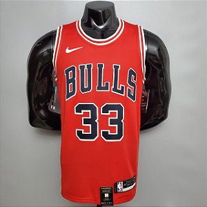 Regata Basquete NBA Chicago Bulls Pippen 33 Vermelha Edição Jogador Silk