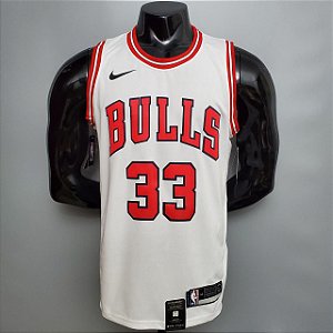 Regata Basquete NBA Chicago Bulls Pippen 33 Branca Edição Jogador Silk