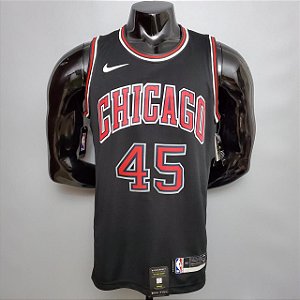 Regata Basquete NBA Chicago Bulls Jordan 45 Preta Edição Jogador Silk