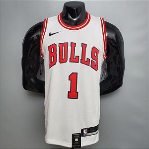 Regata Basquete NBA Chicago Bulls Rose 1 Branca Edição Jogador Silk