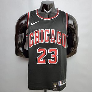 Regata Basquete NBA Chicago Bulls Jordan 23 Preta Edição Jogador Silk