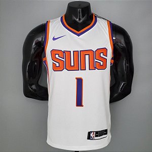 Regata Basquete NBA Phoenix suns Booker 1 Branca Edição Jogador Silk