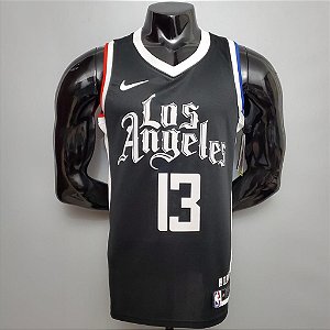 Regata Basquete NBA Los Angeles Clippers George 13 Preta Edição Jogador Silk