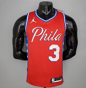 Regata Basquete NBA Philadelphia 76ers Iverson 3 Vermelha Edição Jogador Silk