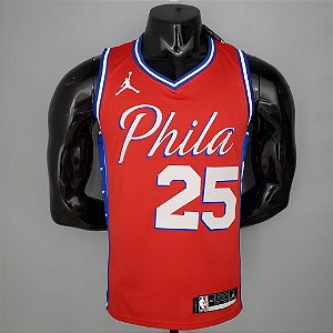 Regata Basquete NBA Philadelphia 76ers Simmons 25 Vermelha Edição Jogador silk