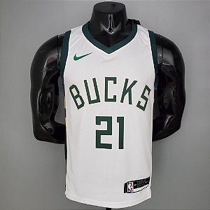 Regata Basquete NBA Milwaukee Bucks Holiday 21 Branca Edição Jogador Silk