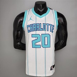 Regata Basquete NBA Charlotte Hornets Hayward 20 Branca Edição Jogador Silk