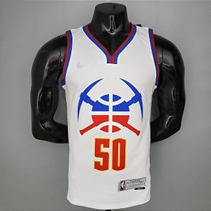 Regata Basquete NBA Denver Nuggets Gordon 50 Branca Edição Jogador Silk