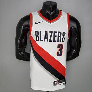 Regata Basquete NBA Portland Trail Blazers McCollum 3 Branca Edição Jogador Silk