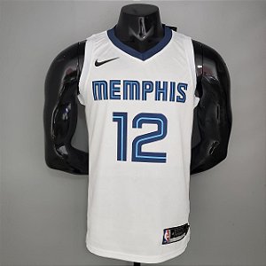 Regata Basquete NBA Memphis Grizzlies Morant 12 Branca Edição Jogador Silk