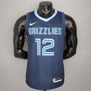 Regata Basquete NBA Memphis Grizzlies Morant 12 Azul escuro Edição Jogador Silk