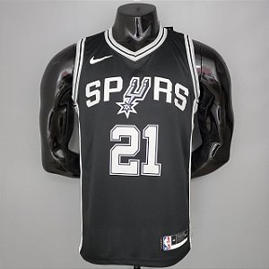 Regata Basquete NBA San Antonio Spurs Duncan 21 Preta Edição Jogador Silk