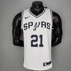 Regata Basquete NBA San Antonio Spurs Duncan 21 Branca Edição Jogador Silk