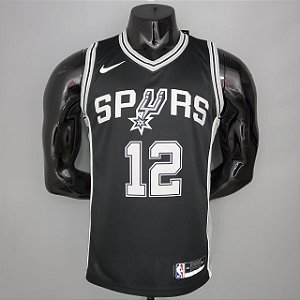 Regata Basquete NBA San Antonio Spurs Aldridge 12 Preta Edição Jogador Silk