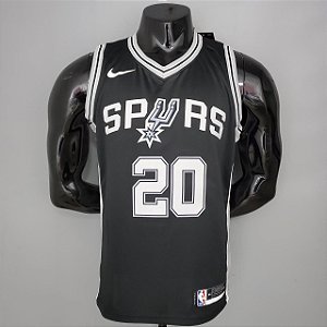 Regata Basquete NBA San Antonio Spurs Ginobili 20 Preta Edição Jogador Silk