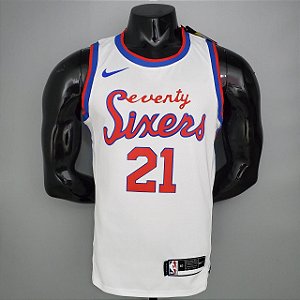 Regata Basquete NBA Philadelphia 76ers Embiid 21  Edição Retro Limitada Jogador Silk