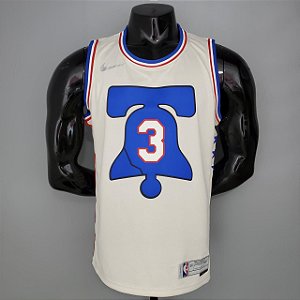 Regata Basquete NBA Philadelphia 76ers Iverson 3 Edição Bônus Bege Jogador Silk
