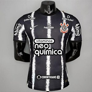 Camisa Edição Jogador Corinthians 2 Com Todos Patrocínios Preta  2021 / 2022