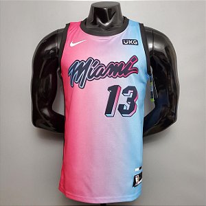 Regata Basquete NBA Miami Heat Adebayo 13 Rosa E Azul Edição Jogador Silk