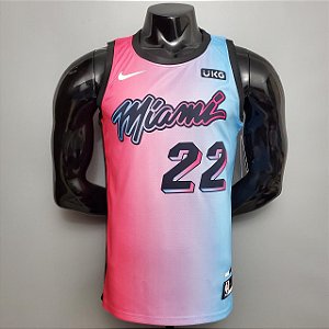 Regata Basquete NBA Miami Heat Butler 22 Rosa E Azul Edição Jogador Silk