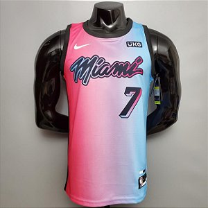 Regata Basquete NBA Miami Heat Dragic 7 Rosa E Azul Edição Jogador Silk