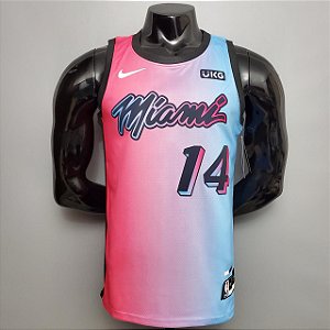 Regata Basquete NBA Miami Heat Herro 14 Rosa E Azul Edição Jogador Silk
