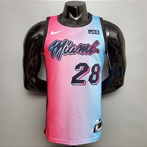 Regata Basquete NBA Miami Heat Iguodala 28 Rosa E Azul Edição Jogador Silk