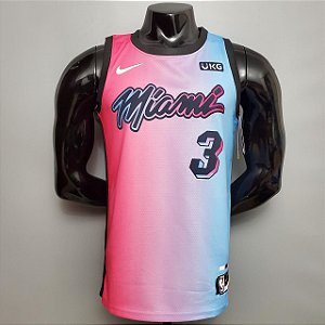 Regata Basquete NBA Miami Heat Wade 3 Rosa E Azul Edição Jogador Silk
