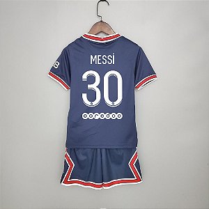 Novo Kit Infantil PSG 1 Messi 30 Camisa e Short  2021 / 2022