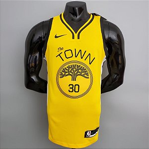 Regata Basquete NBA Golden State Warriors Curry 30 Amarela E Preta Edição Jogador Silk