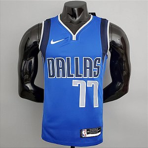 Regata Basquete NBA Dallas Mavericks Doncic 77 Azul Claro Edição Jogador Silk
