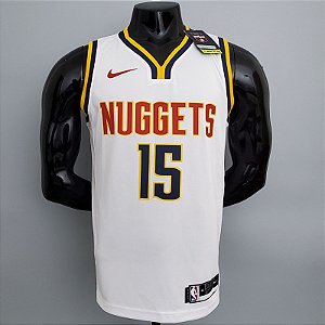 Regata Basquete NBA Denver Nuggets Jokic 15 Branca Limitada Edição Jogador Silk