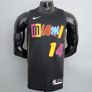 Regata Basquete NBA Miami Heat Herro 14 Preta Edição Jogador Silk 2022