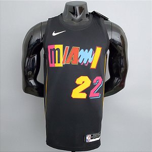 Regata Basquete NBA Miami Heat Butler 22 Preta Edição Jogador Silk 2022