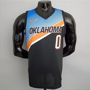 Regata Basquete NBA Oklahoma Westbrook 0 Preta Edição Jogador Silk