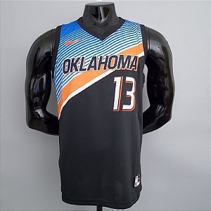 Regata Basquete NBA Oklahoma George 13 Preta Edição Jogador Silk