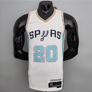 Regata Basquete NBA San Antonio Spurs Ginobili 20 Branca Edição Jogador Silk 2022