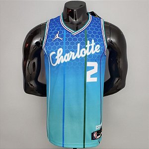 Regata Basquete NBA Charlotte Hornets Ball 2 Edição Azul Jogador Silk 2022